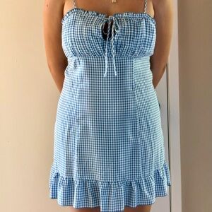 La Hearts Blue & White Gingham Tie-Front Mini Dress